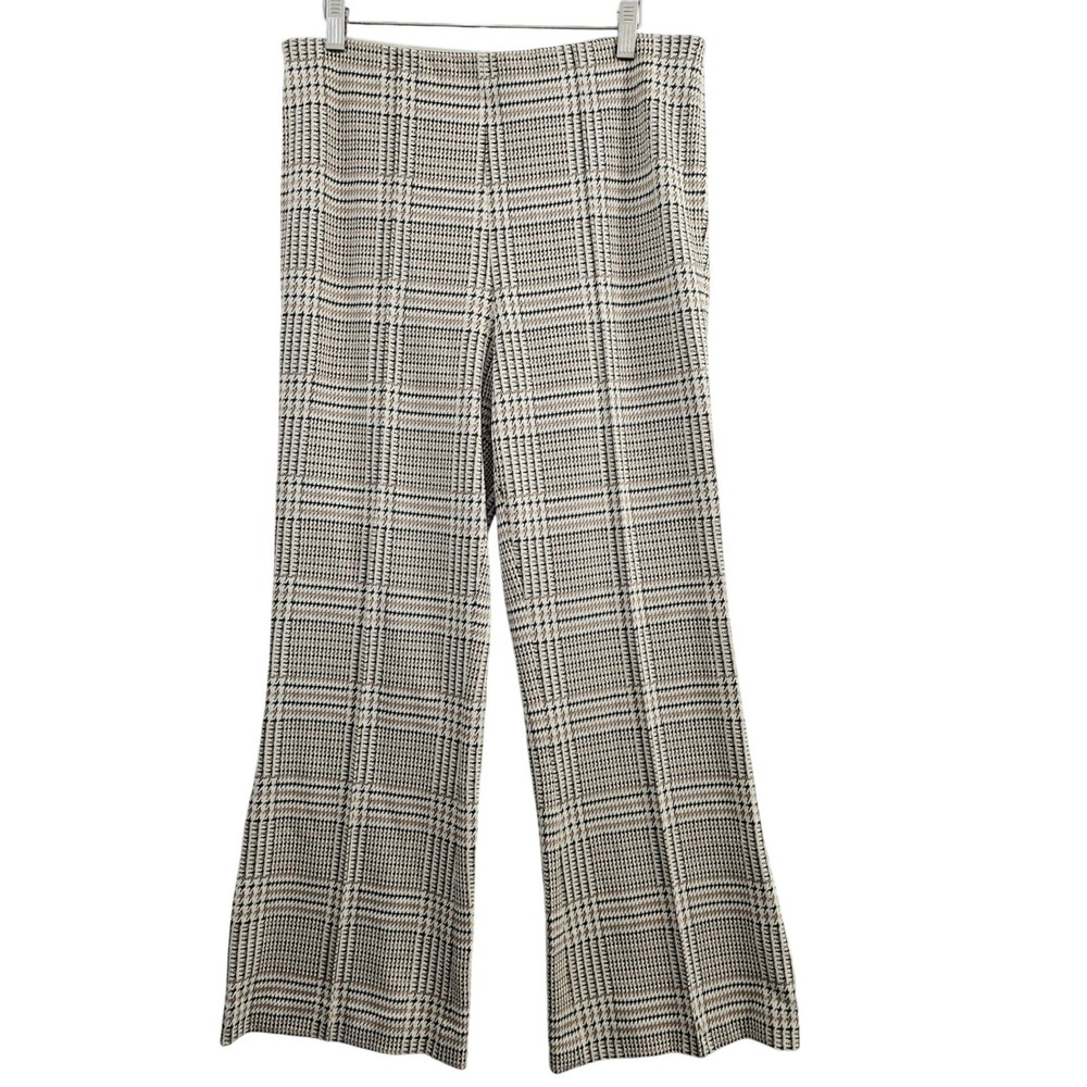 Rag & Bone Houndstooth Plaid Wide Leg Trousers Women L Beige Black RE9225FT1PW